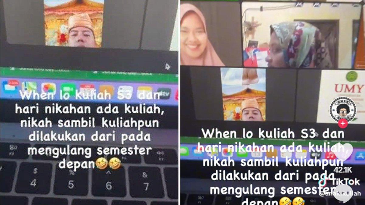 Mahasiswa S3 masih ikut kuliah online padahal sedang menggelar pernikahan.