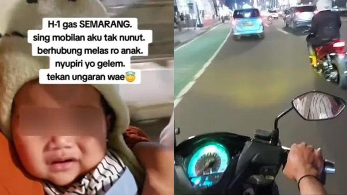 Momen pemudik motor cari tumpangan karena bawa balita.