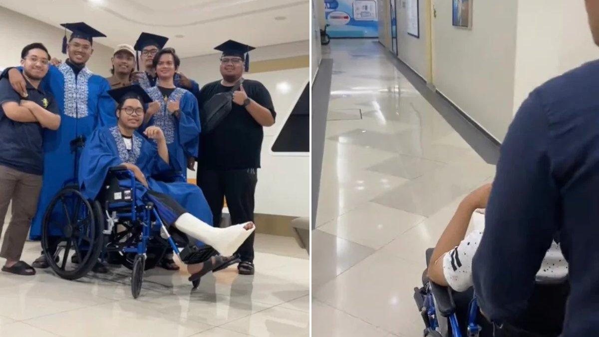 Momen sekelompok mahasiswa di Malaysia foto wisuda di rumah sakit.