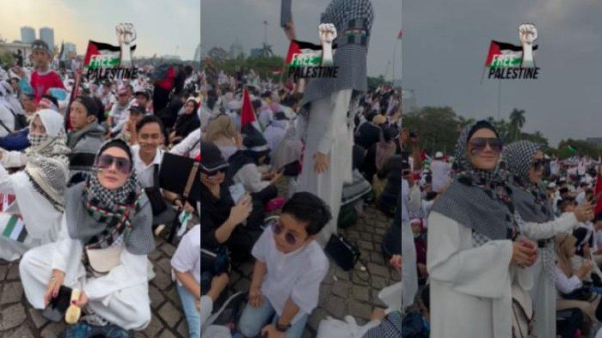 Mulan Jameela ajak anaknya ngemper di Monas ikut demo bela Palestina