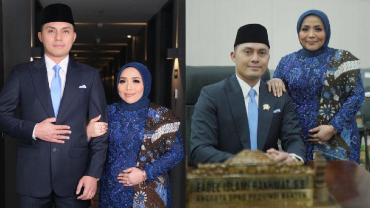 Muzdalifah mantan istri King Nassar saat mendampingi Fadel Islami yang dilantik menjadi anggota DPRD Banten periode 2024-2029.