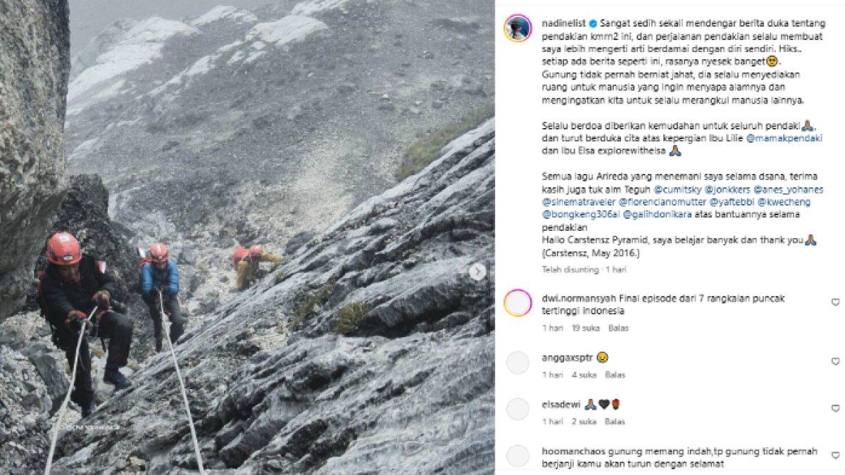 NADINE CHANDRAWINATA MENDAKI,- Nadine Chandrawinata saat mendaki Carstensz Pyramid