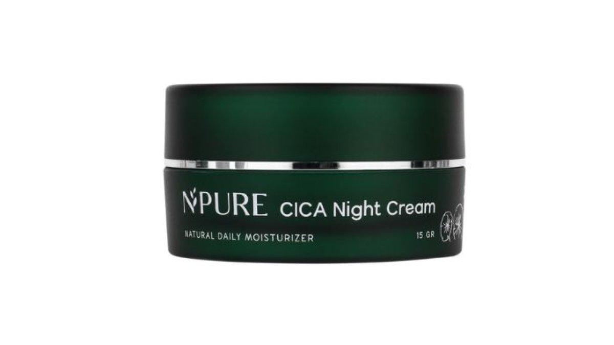 REKOMENDASI NIGHT CREAM - Foto produk NPURE CICA Night Cream diolah dari review.soco.id, Sabtu (22/2/2025). Berikut rekomendasi night cream untuk kulit berminyak, wajah glowing tanpa kilap berlebih di pagi hari.