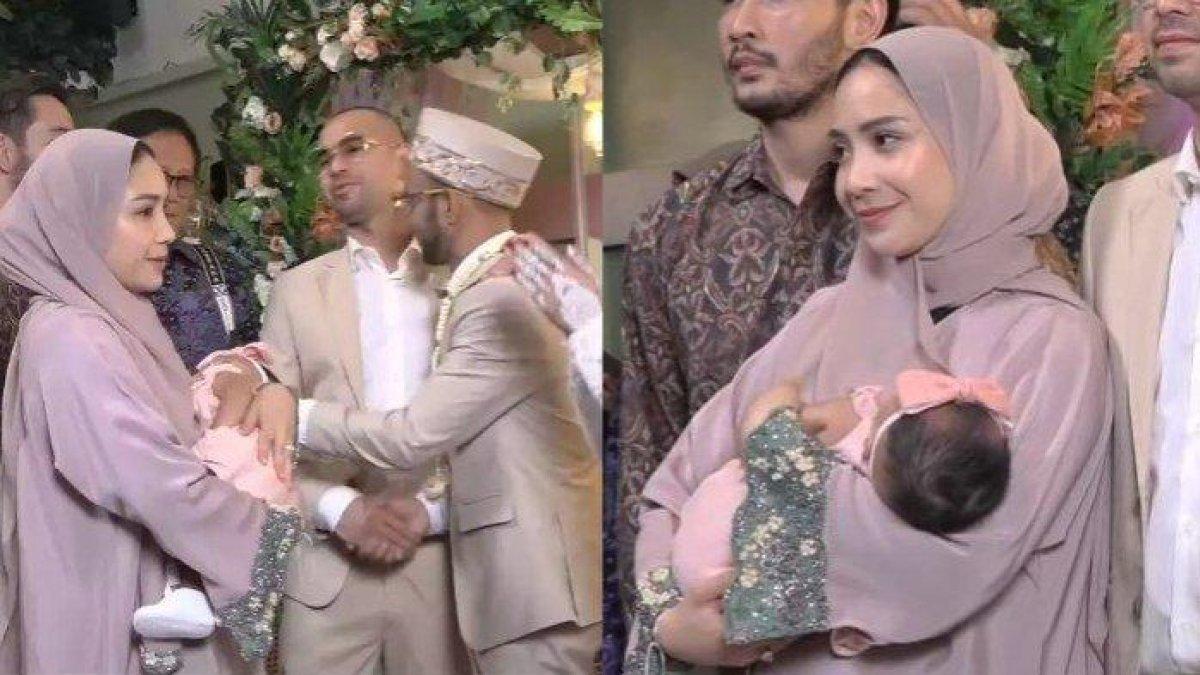 Penampilan Nagita Slavina di kondangan karyawannya.