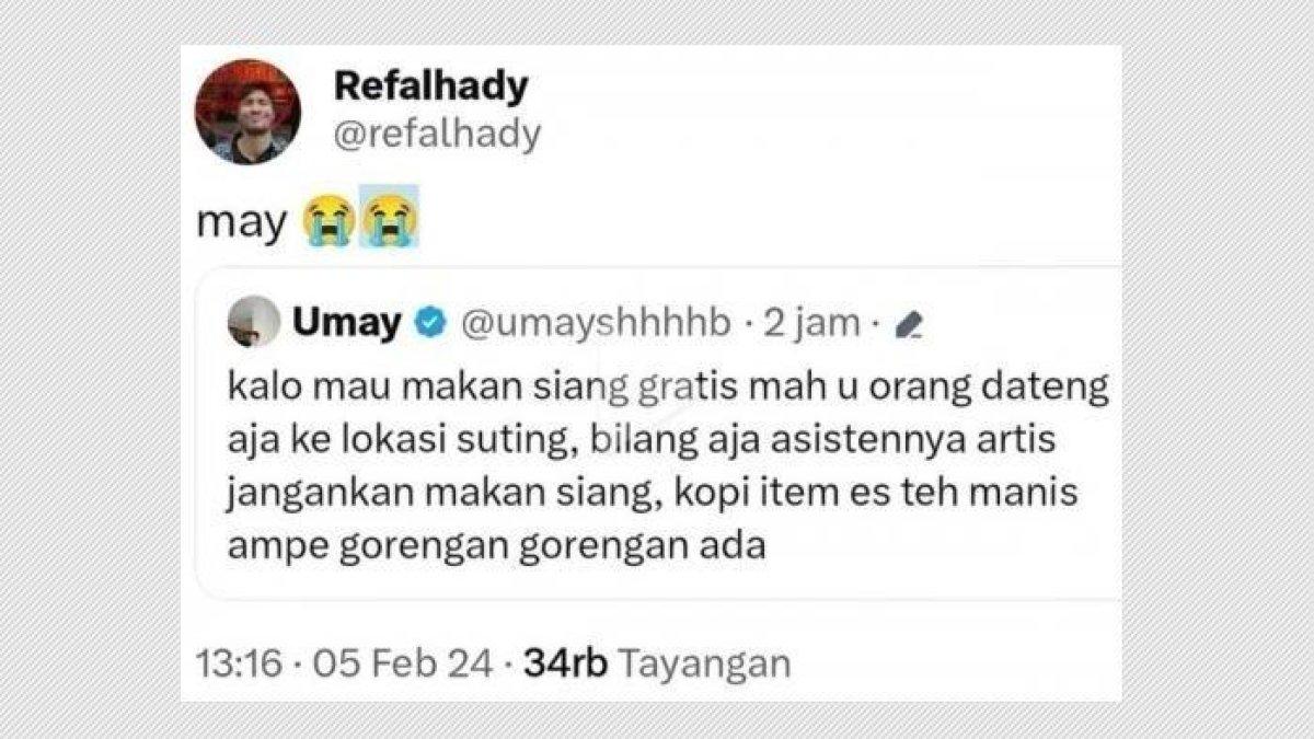 Nama Umay Shahab ramai dibanjiri hujatan imbas cuitannya menyindir soal program makan siang gratis yang diusung paslon Pilpres 2024 no urut 2, Prabowo-Gibran.
