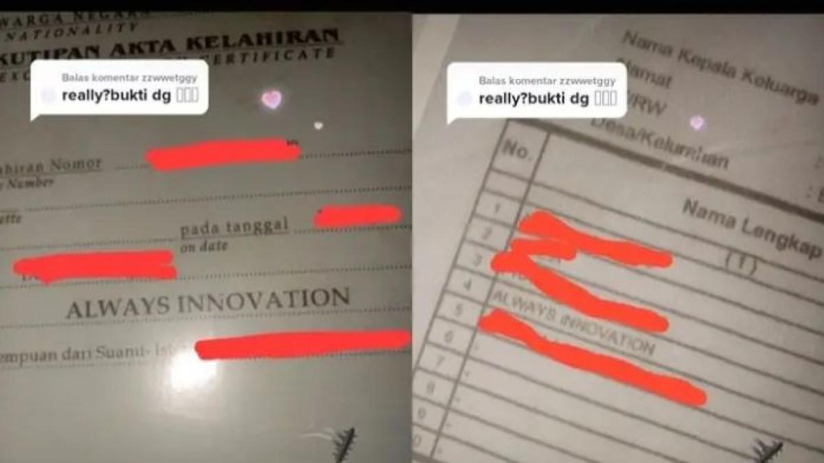 NAMA UNIK - Tangkapan layar TikTok @pabolouse, diolah pada Jumat (25/7/2025). Always Innovation adalah salah satu nama unik yang viral.