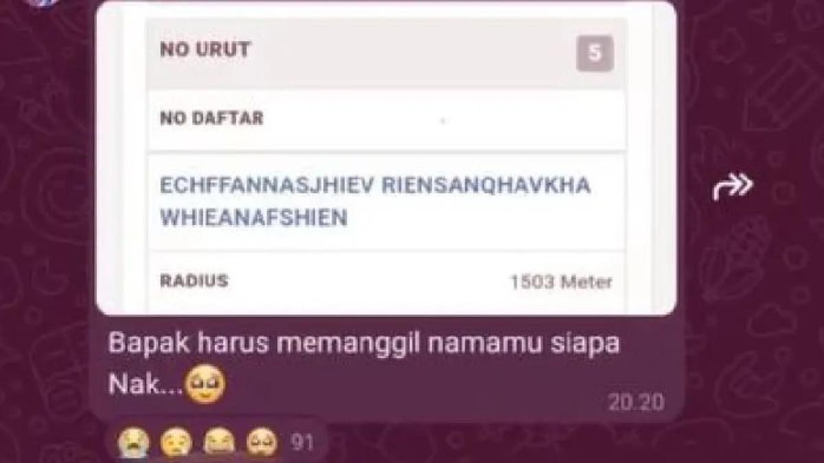 NAMA UNIK - Tangkapan layar TikTok @dell.kod3l, diolah pada Jumat (25/7/2025). Echffannasjhiev Riensanqhavkha Whieanafshien adalah salah satu nama unik yang viral.