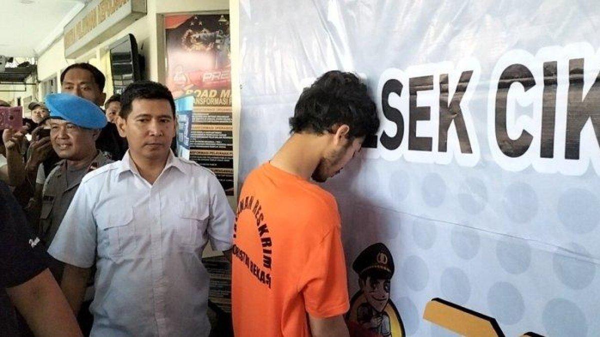 Nando (25), tersangka kasus pembunuhan terhadap istri sendiri bernama Mega di Cikarang Barat, Kabupaten Bekasi.