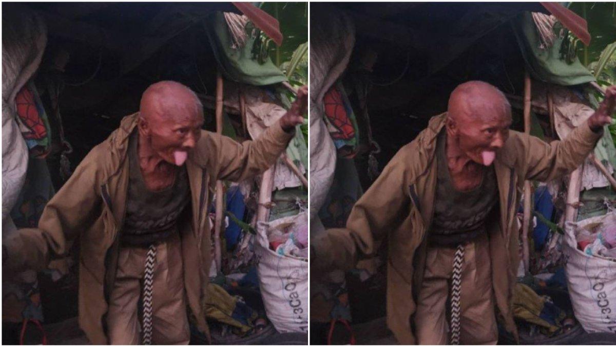 Nenek bungkuk jalan sambil julurkan lidah bikin anak-anak ketakutan