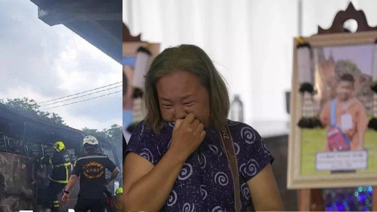 Orang tua anak-anak TK korban kecelakaan bus Pariwisata di Thailand menangis.