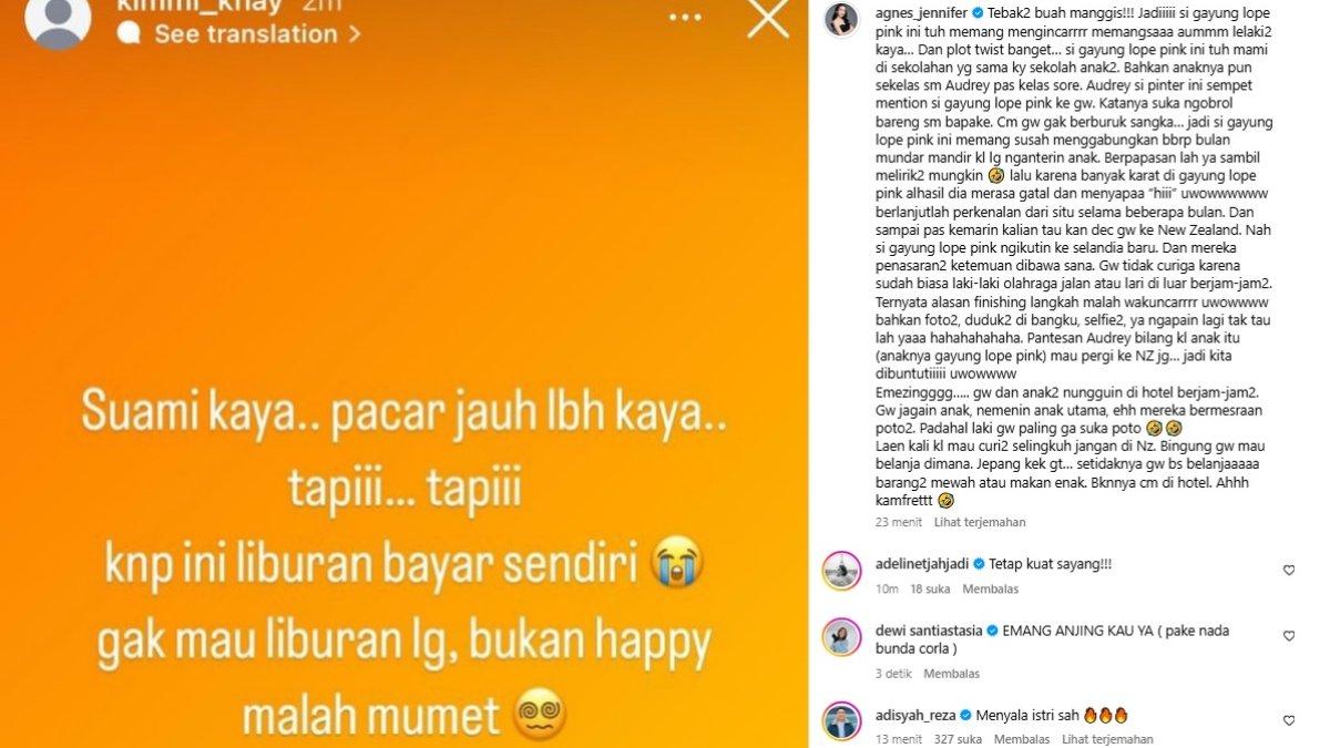 PERNIKAHAN AGNES JENNIFER - Agnes Jennifer ungkap sosok selingkuhan suami melalui unggahan di Instagram @agnes_jennifer pada Sabtu (1/2/2025). Agnes Jennifer menuduh David Clement selingkuh dengan ibu teman sekelas anaknya