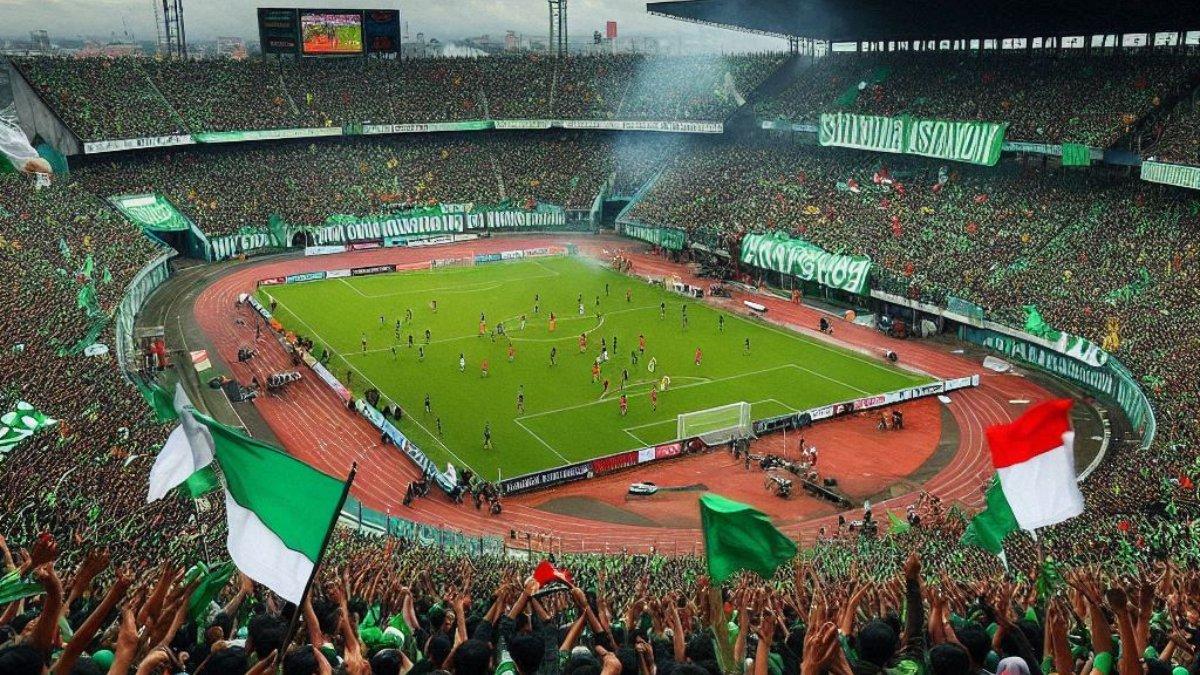 PERTANDINGAN SEPAK BOLA: Ilustrasi suporter sedang memberikan dukungan untuk Gresik United.