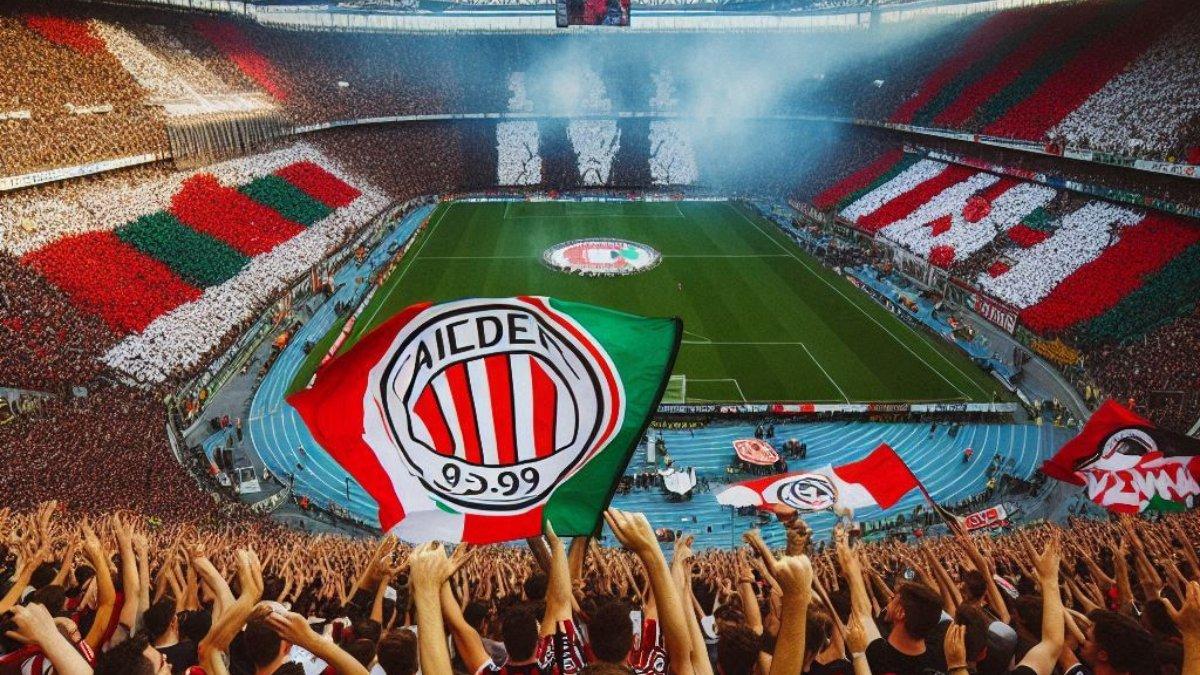 PERTANDINGAN SEPAK BOLA - Suporter sedang menyaksikan Coppa Italia dan memberikan dukungan untuk tim AC Milan melawan Bologna pada Kamis, 15 Mei 2025.