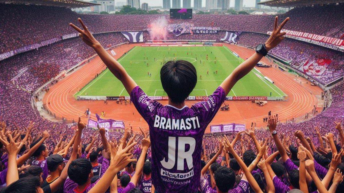 PERTANDINGAN SEPAK BOLA: Ilustrasi suporter sedang mendukung Persik Kediri. Berikut live streaming Persik Kediri vs Persebaya dalam lanjutan BRI Liga 1 pada Senin, 5 Mei 2025.
