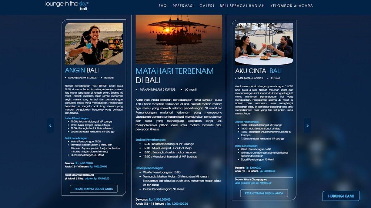 Paket yang ditawarkan Lounge In The Sky Bali