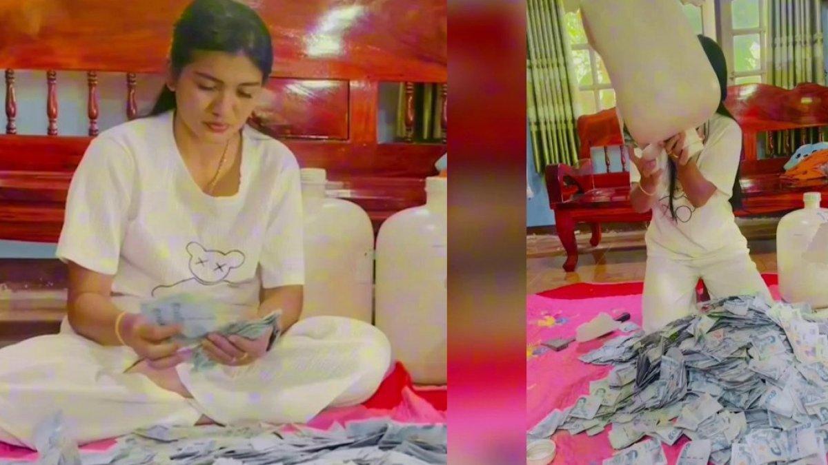 Parinatra menghitung uang tabungannya