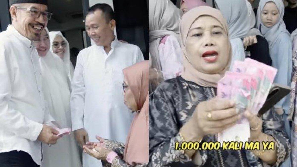 Pedangdut Ayu Ting Ting bagi-bagi uang saat syukuran rumah baru.