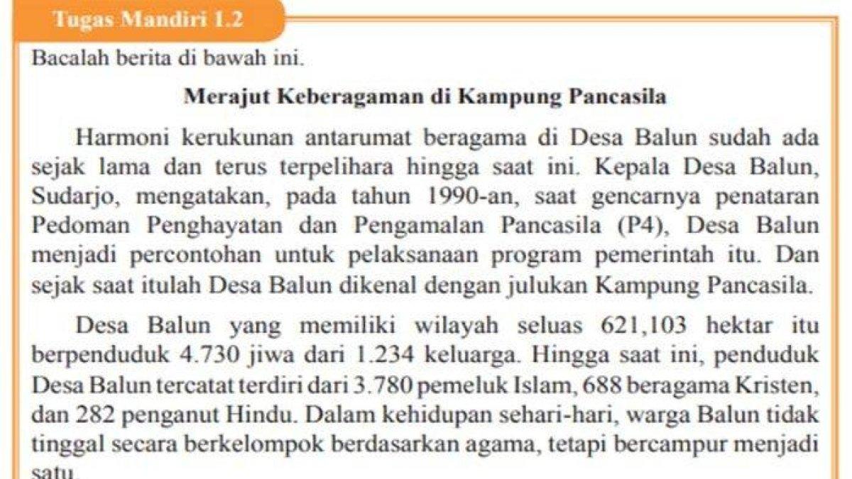 Pelajari kunci jawaban soal PPKN kelas 9 SMP halaman 13 Kurikulum Merdeka: tujuan pembentukan kampung pancasila