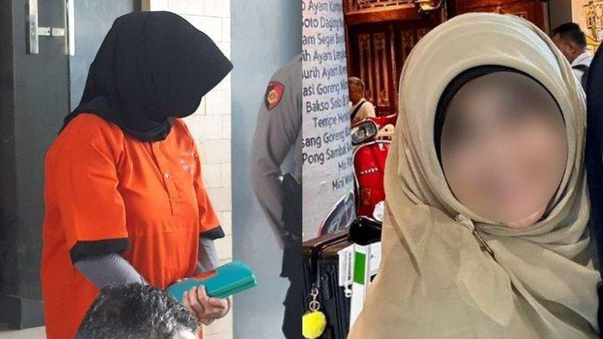 Pelaku penipuan umrah Indri Dapsari (46) warga Mergangsan, Kota Yogyakarta saat dihadirkan dalam jumpa pers di Polda DIY