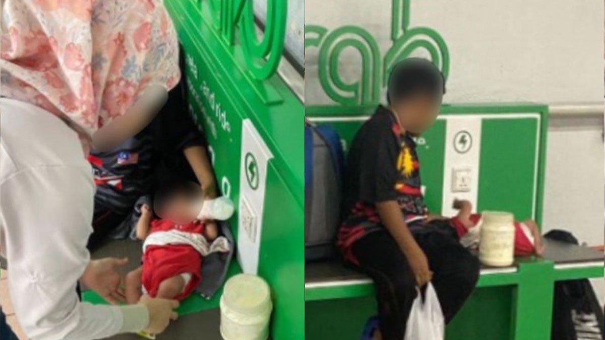 Pemandangan pilu, seorang ibu asal Malaysia terpaksa tidur di stasiun, bawa bayiny