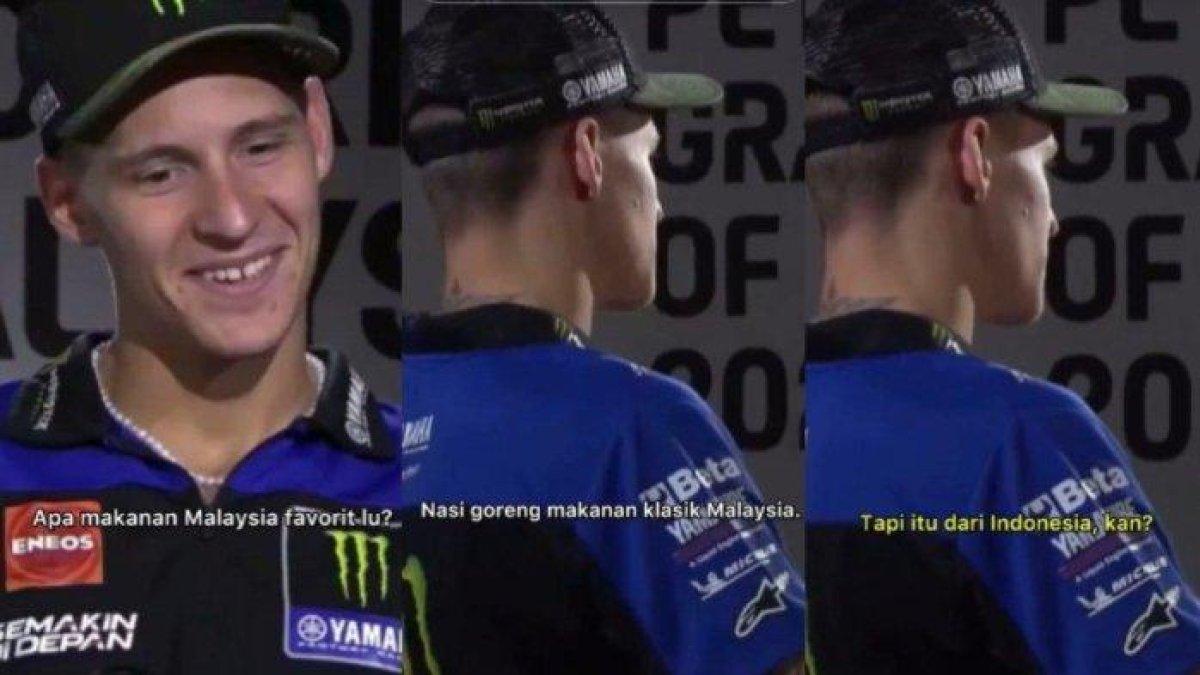 Pembalap MotoGP Fabio Quartararo protes saat nasi goreng disebut sebagai makanan dari Malaysia.