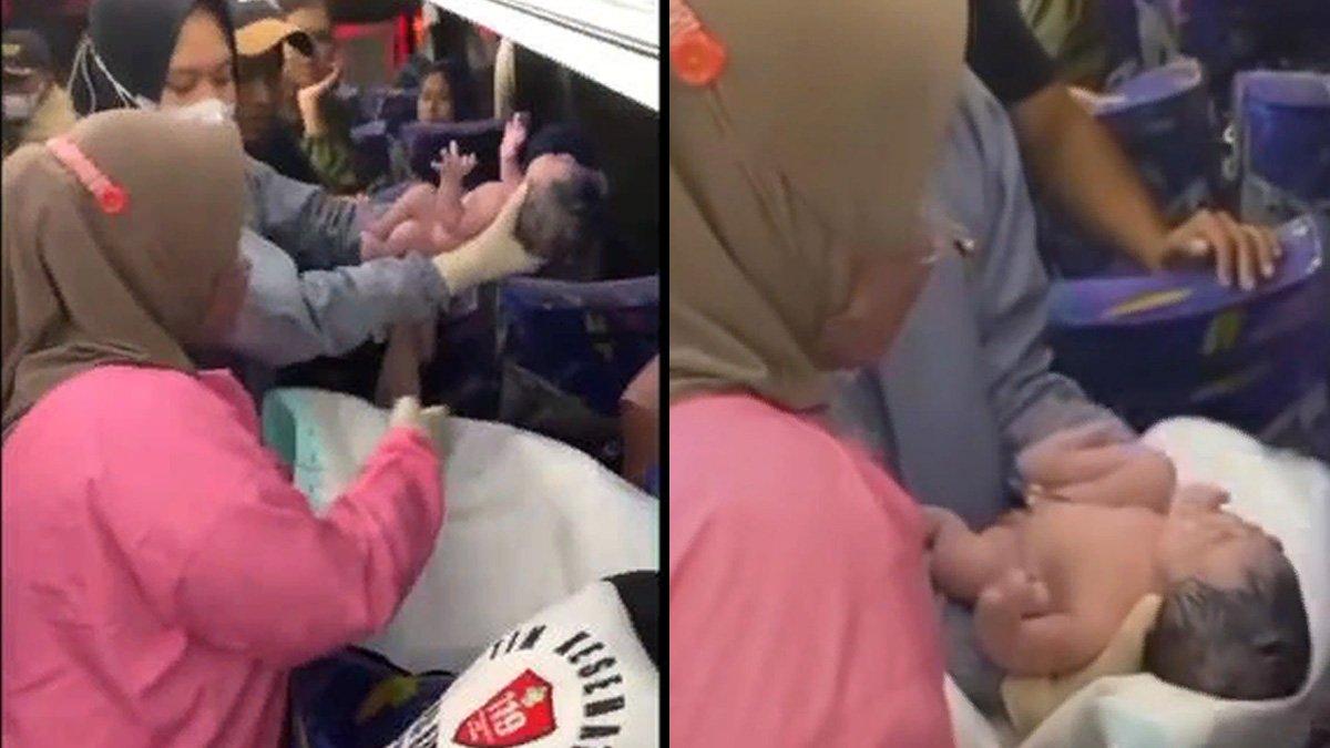 Pemudik melahirkan bayinya di dalam bus.