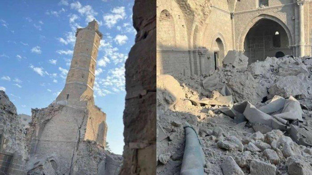 Penampakan Masjid Omari yang hancur setelah dibom Israel, Jumat (8/12/2023). Masjid Omari adalah masjid tertua dan terbesar di Gaza.