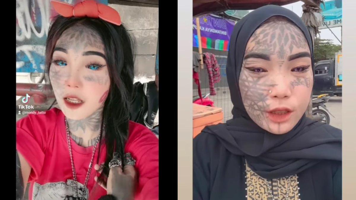 Penampilan Mondy Tatto dengan tato memenuhi wajah