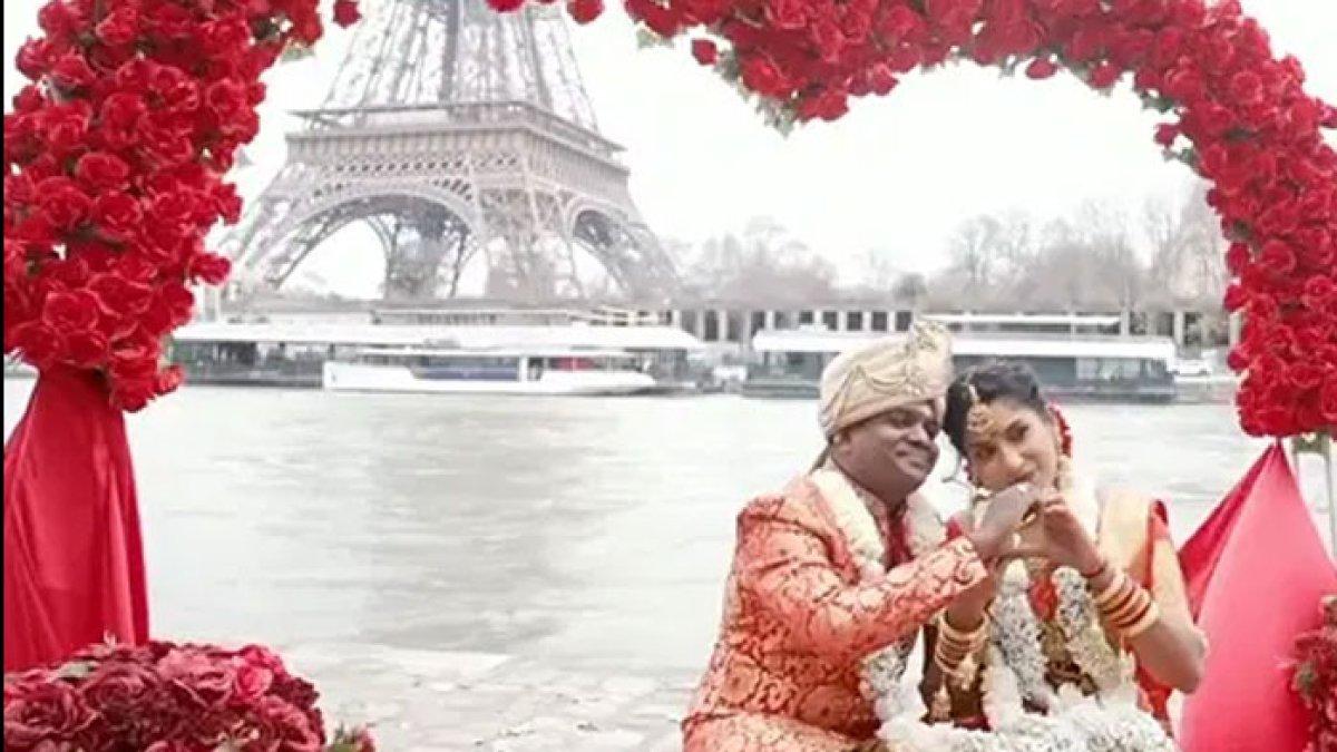 Pengantin India gelar nikahan di Menara Eiffel Paris, gaya tetap tradisional.