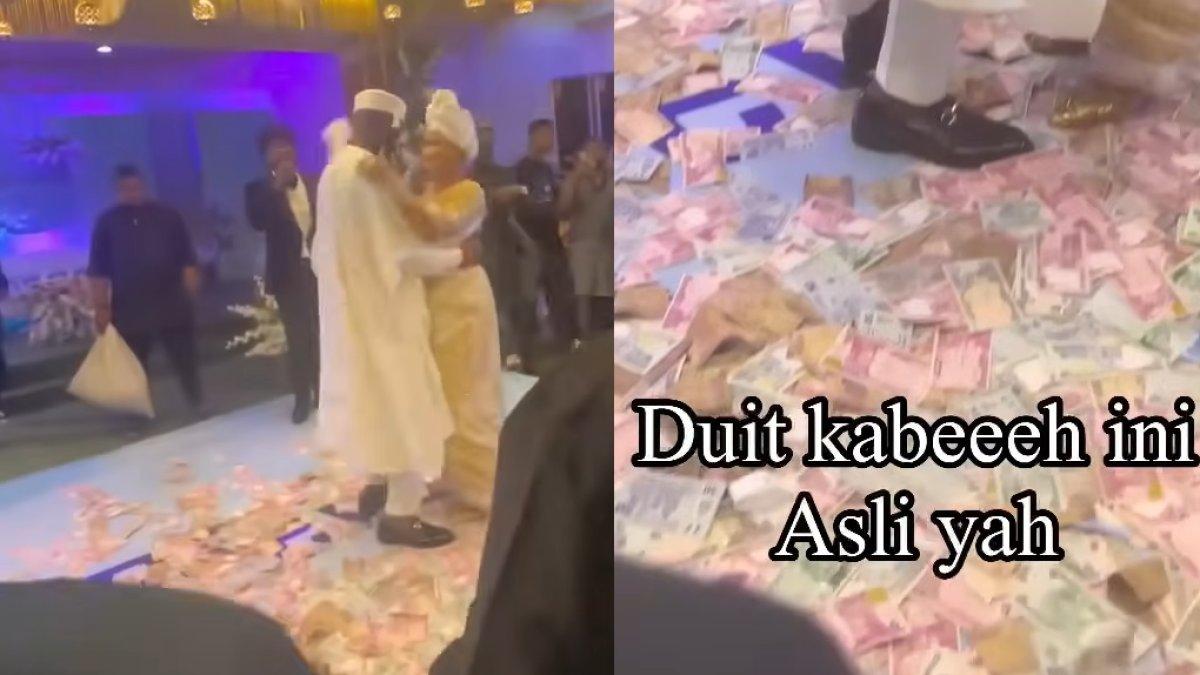 Pengantin disawer uang berkarung-karung
