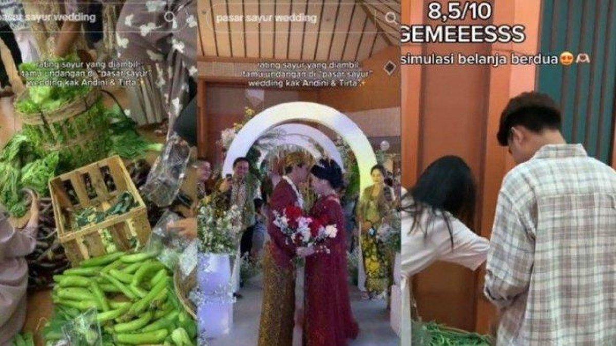 Pengantin gelar resepsi berkonsep pasar sayur