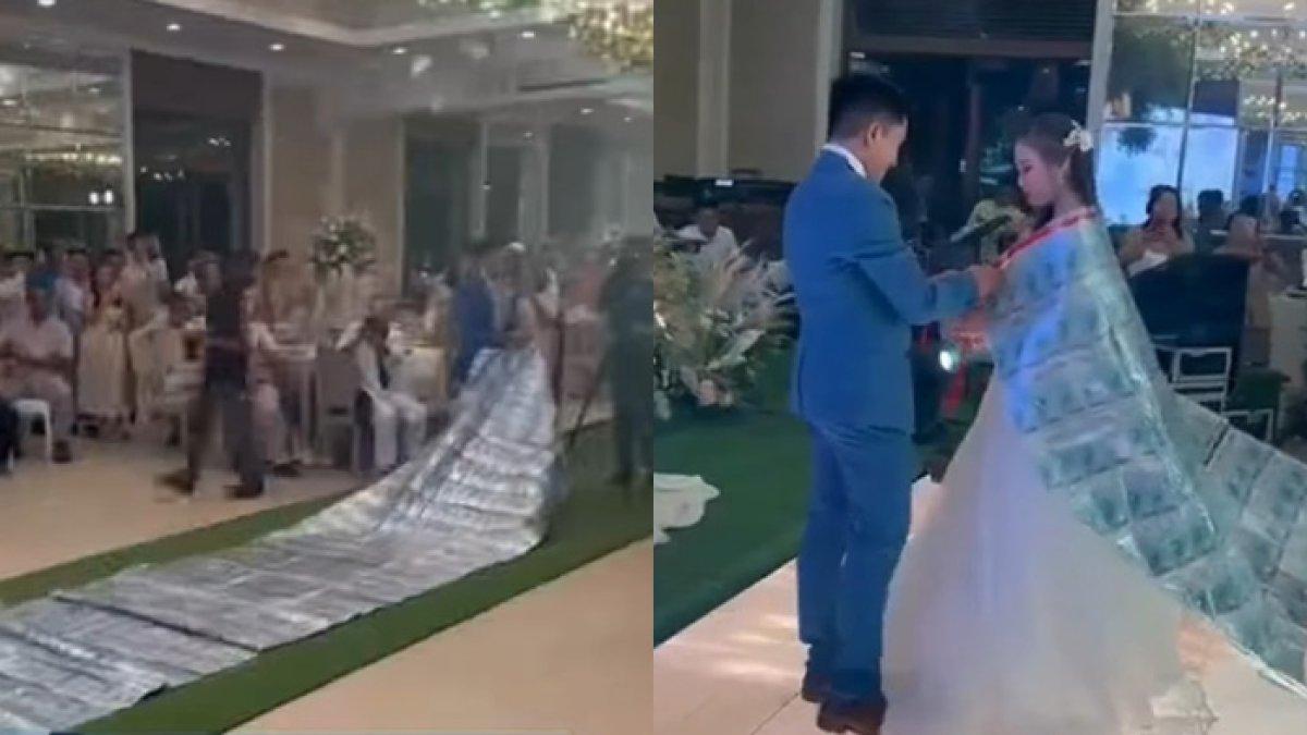 Pengantin pria beri karpet uang ke istri, jumlahnya fantastis a