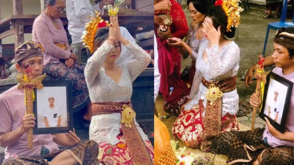 Pengantin wanita di Bali jalani upacara pernikahan tanpa mempelai pria di sampingnya