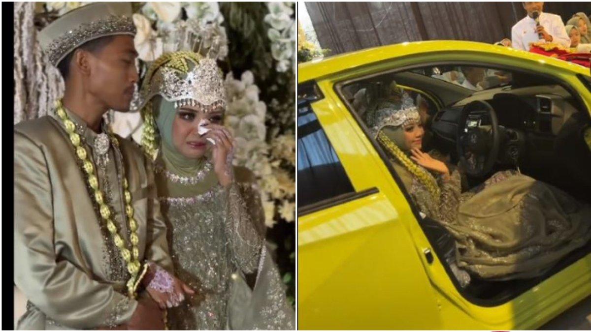 Pengantin wanita menangis terharu dapat hadiah nikah mobil