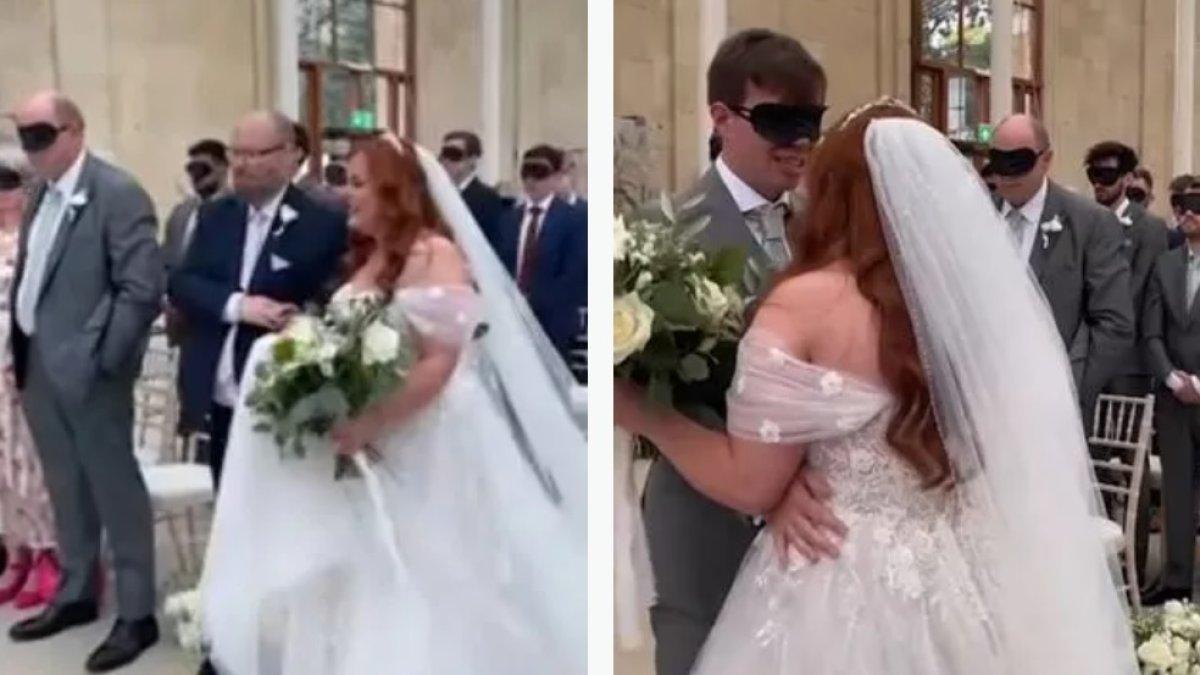 Pengantin wanita minta suami dan tamu undangan pakai penutup mata di hari pernikahannya.