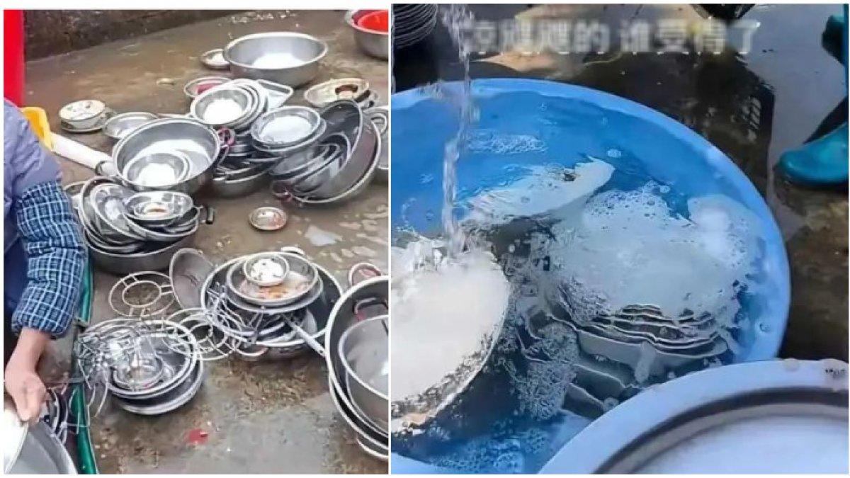 Pengantin wanita sibuk cuci piring bekas tamu usai resepsi (3)