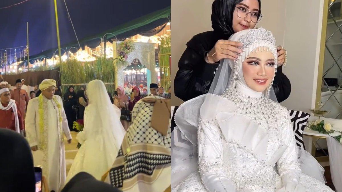 Pengantin yang menikah dengan konsep Palestina