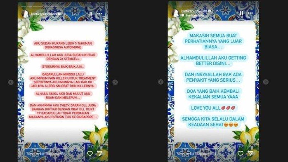 Penjelasan Kartika Putri soal penyakit autoimun yang iidapnya.