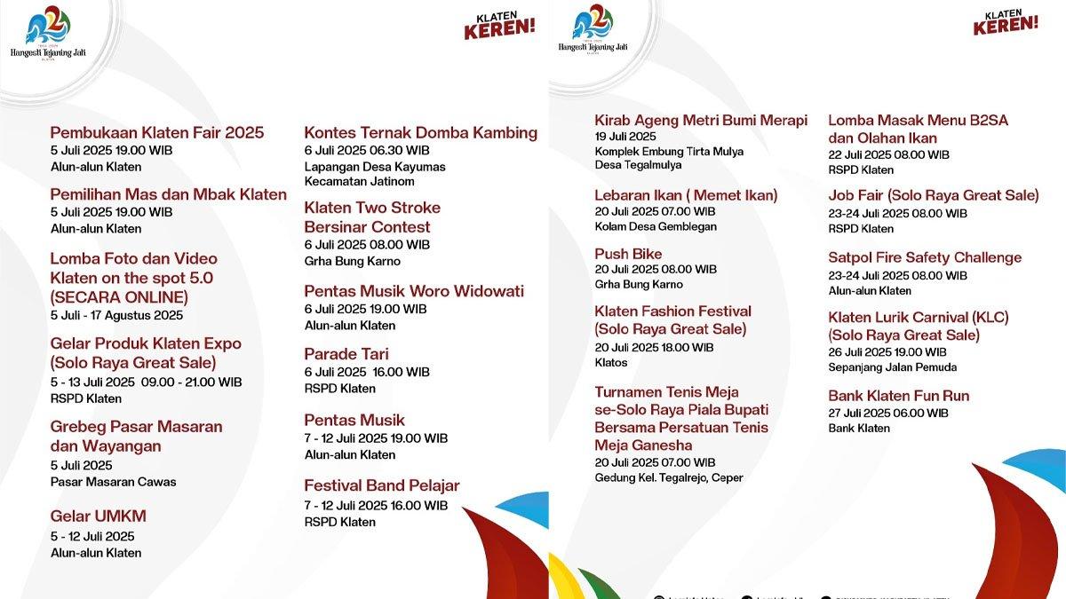 HUT KLATEN - Rangkaian kegiatan Peringatan Hari Jadi ke-221 Klaten dan HUT ke-80 RI di Kabupaten Klaten.