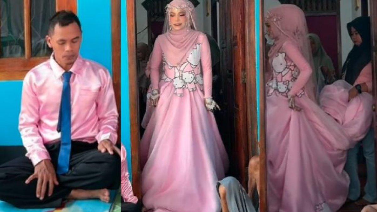 Pernikahan viral di TikTok, mempelai wanita pakai gaun Hello Kitty