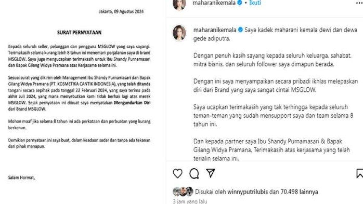 Pernyataan Maharani Kemala keluar dari brand MS Glow.