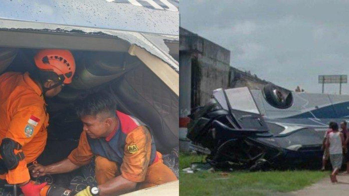 Personel SAR gabungan melakukan evakuasi korban bus PO New Shantika yang terjun bebas di Tol Pemalang - Batang, Minggu (21/1/2024)