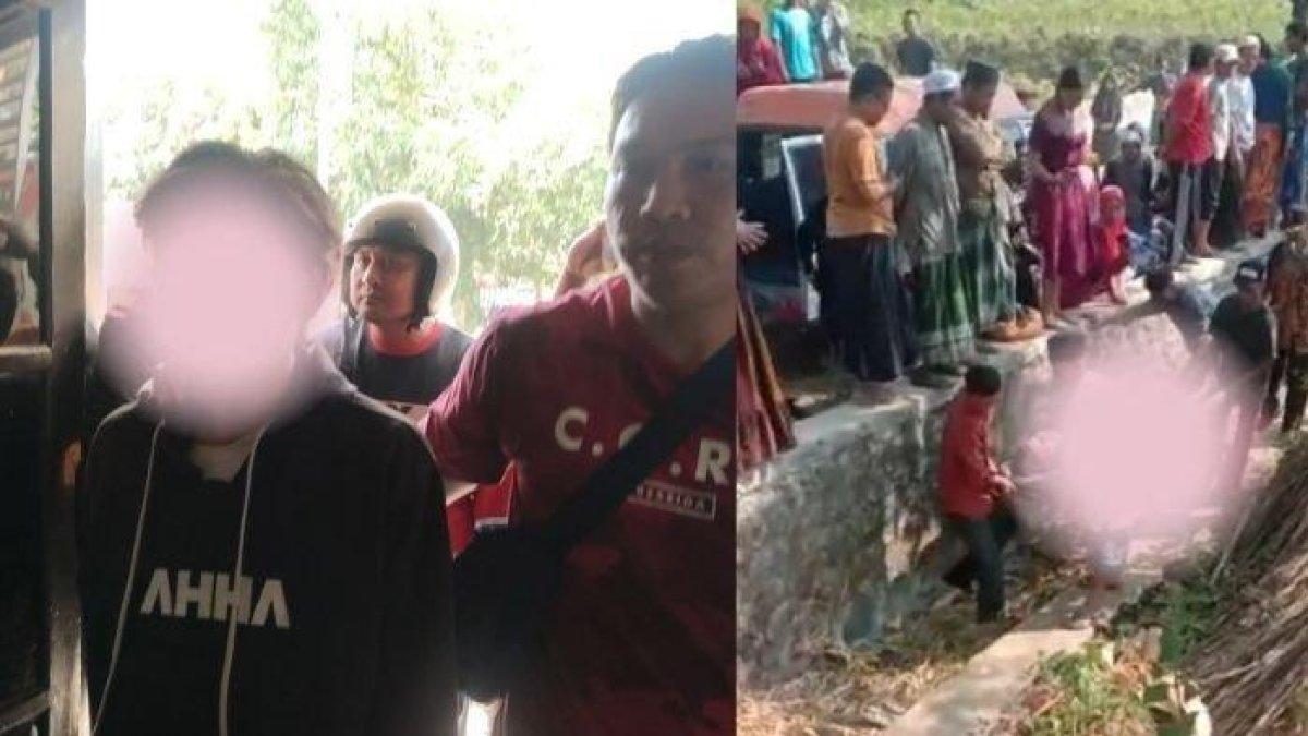 Personel Satreskrim Polres Probolinggo Kota menggelandang Bambang dan Muhammad Nur ke ruang pemeriksaan, Jumat (29/9/2023). Korban saat ditemukan di selokan.