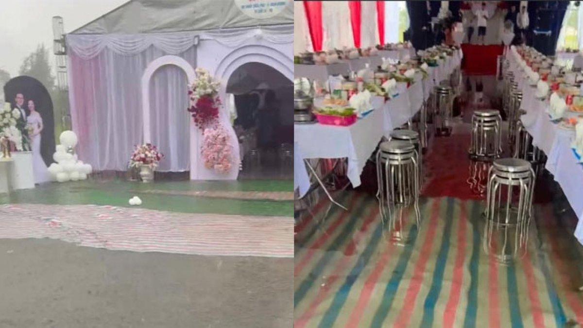 Pesta pernikahan tak jadi membawa kebahagiaan untuk pasutri baru, venue kebanjiran setelah diterpa hujan lebat, tak ada tamu yang datang
