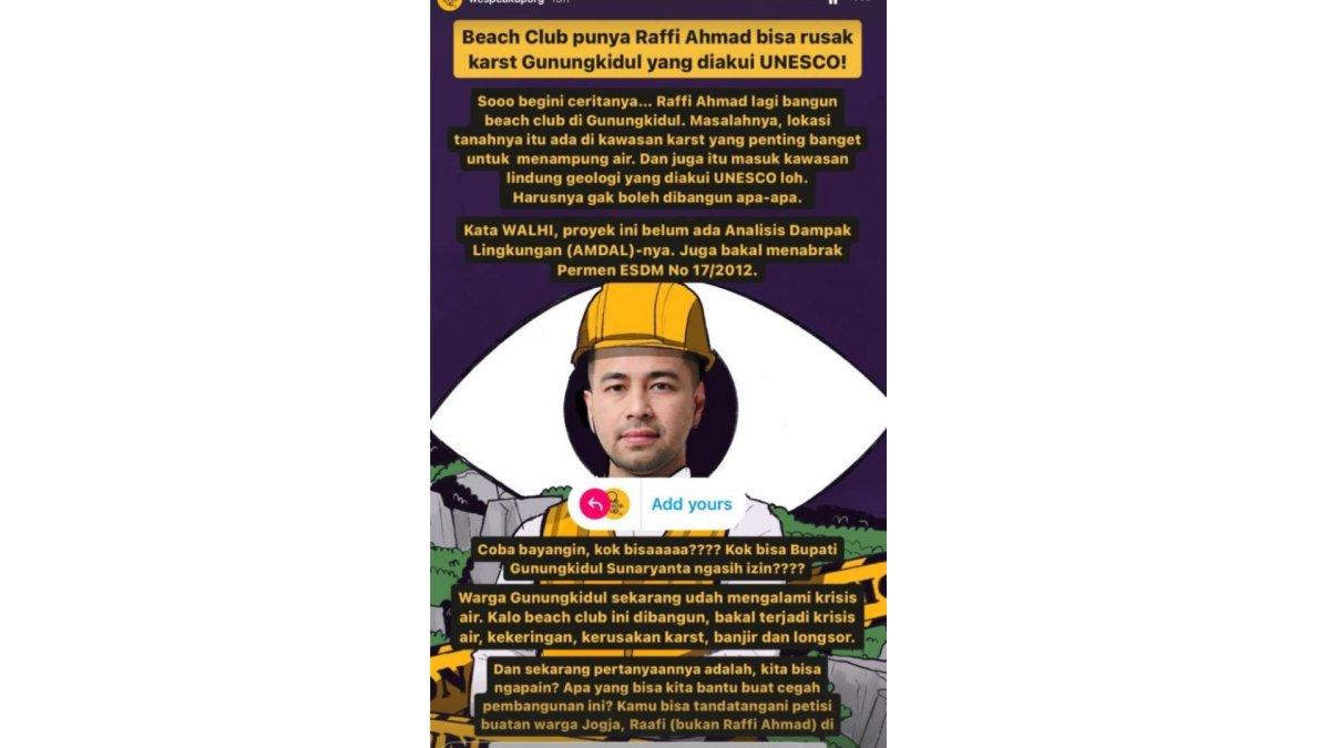 Petisi tolak pembangunan beach club Raffi Ahmad di Gunungkidul.