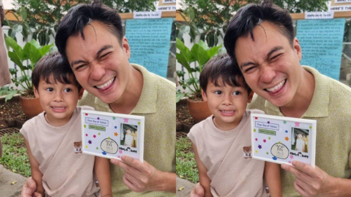 Potret Baim Wong ketika mengambil rapot Kenzo