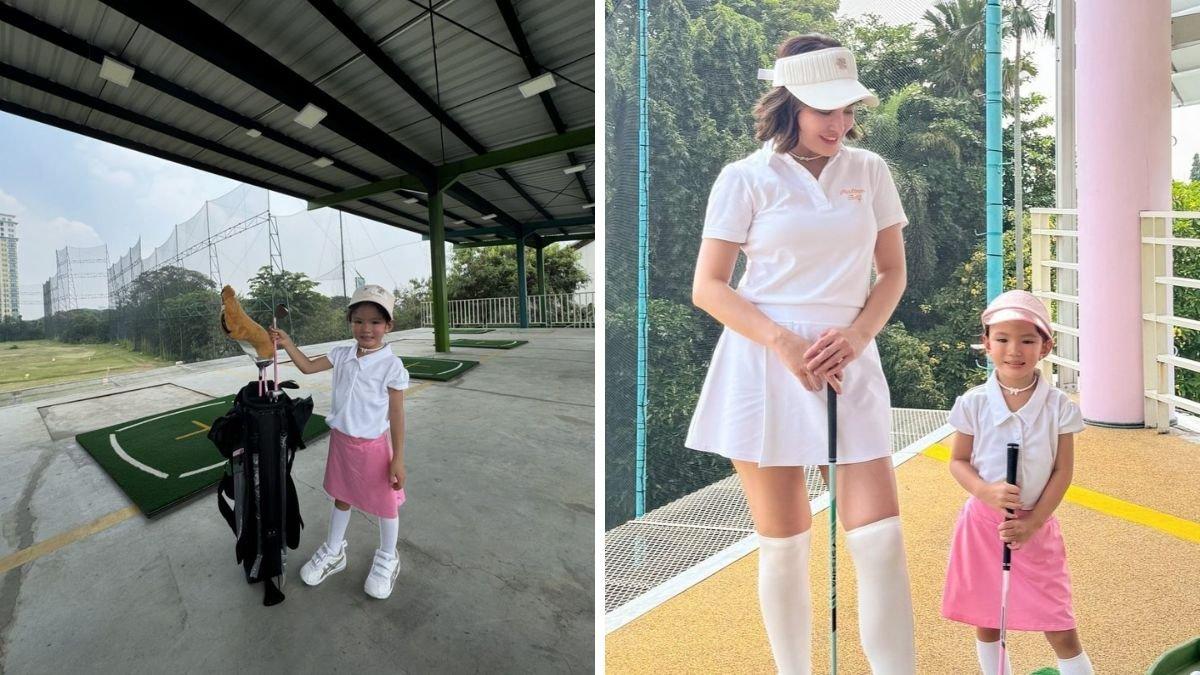 Potret Shandy menemani claire bermain golf