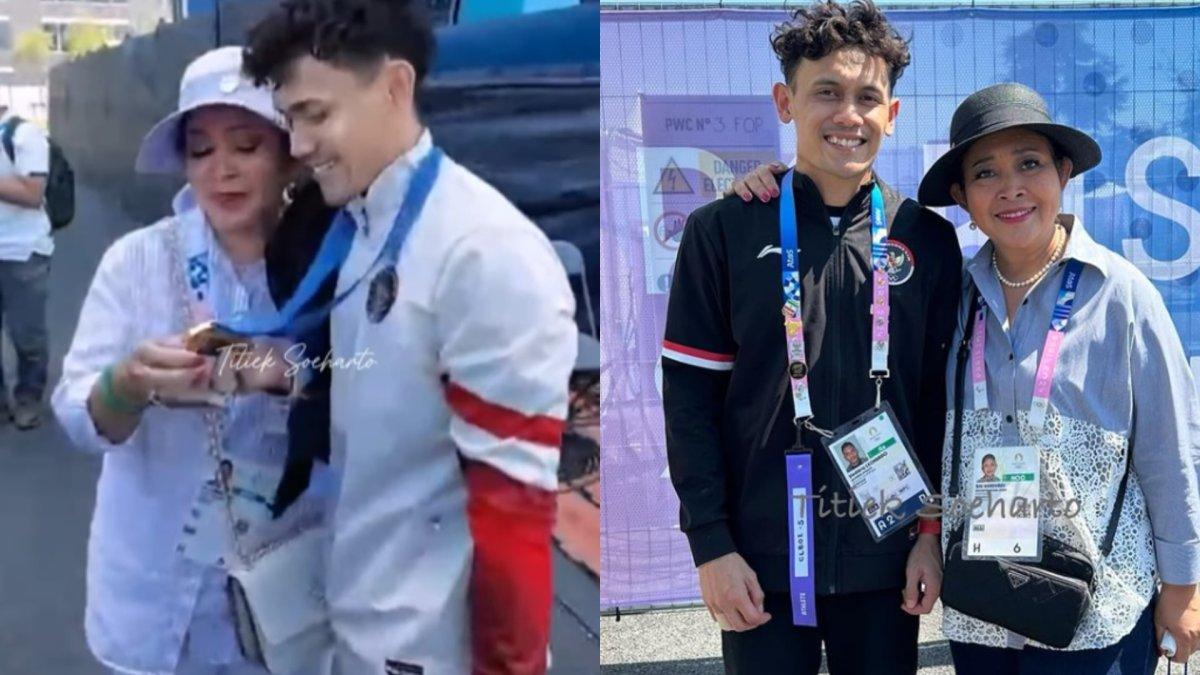 Potret Titiek Soeharto dukung atlet Indonesia di Olimpiade Paris.