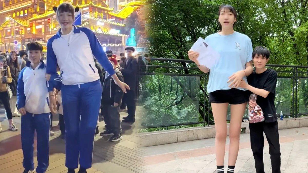 Potret Zihao, memiliki tinggi 1,68 meter, sementara pasangannya, Xiaoyue, menjulang setinggi 2,2 meter.