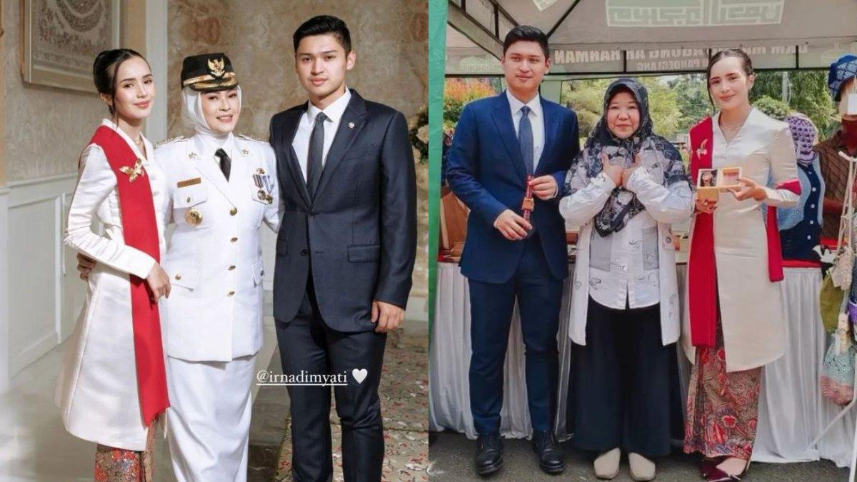 Potret penampilan Beby Tsabina saat mendampingi sang suami Rizki Natakusumah m c